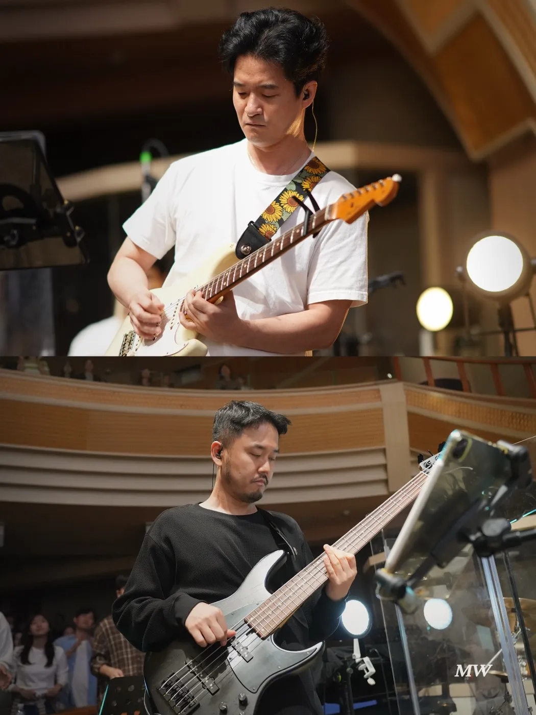 Musicians playing electric guitar and bass